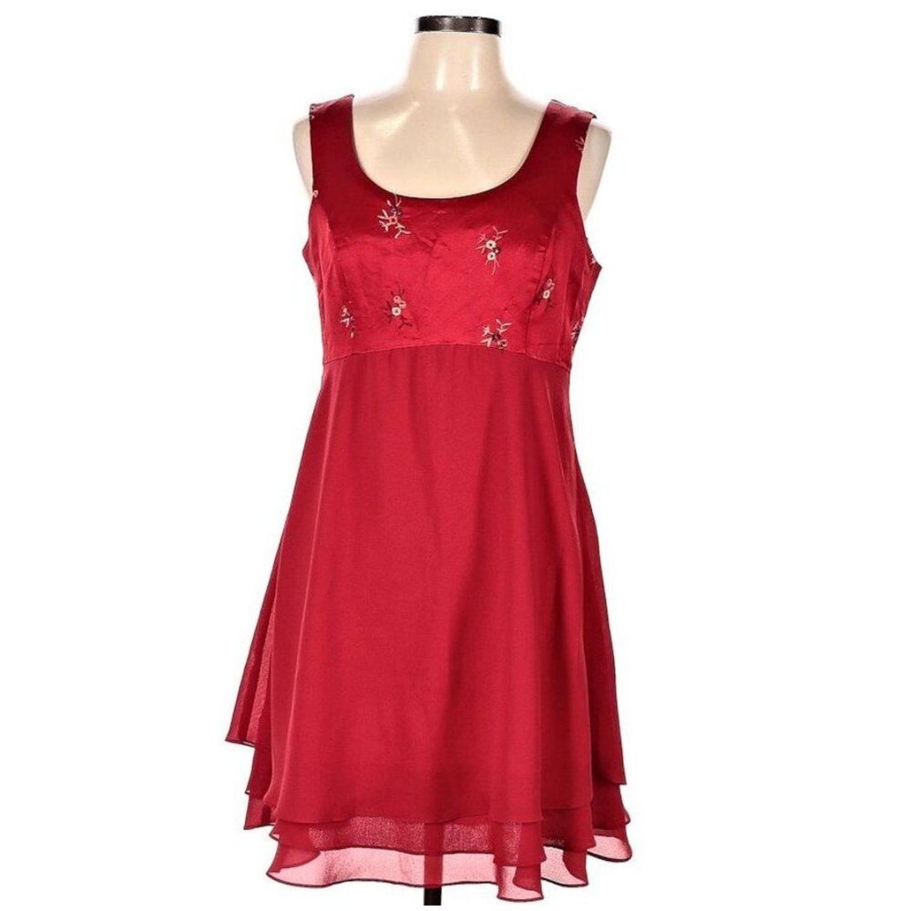 Vintage 1990s Babydoll Dress CDC Evening Satin Beaded Empire Waist Size 12